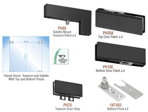 CRL Matte Black North American Patch Door Kit for Double Doors for Use with Fixed Transom and Two Sidelites - With Lock