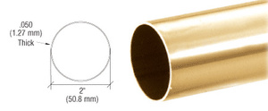 CRL Polished Brass 2" Diameter Round .050" Tubing - 98"