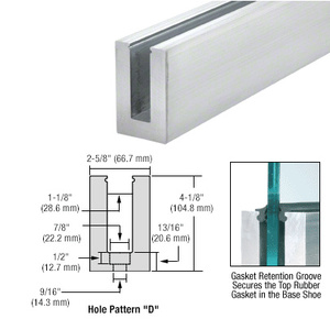 CRL B6N Series Mill Aluminum Standard Square Base Shoe 10' Drilled with Hole Pattern "D" for 5/8" Glass