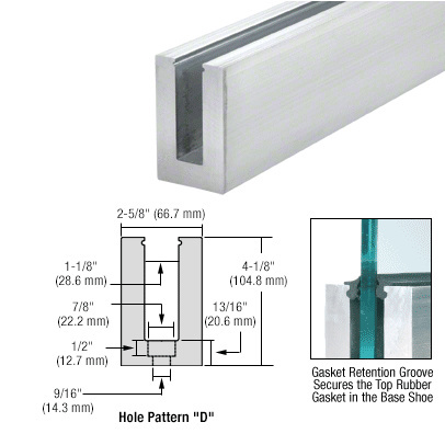 CRL B6N Series Mill Aluminum Standard Square Base Shoe 10' Drilled with Hole Pattern "D" for 5/8" Glass
