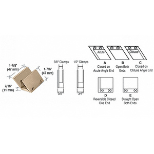 CRL Polished Brass 3/8" 52 Degree Slant Open Center Clamp Type "B" Stair and Walkway Railings