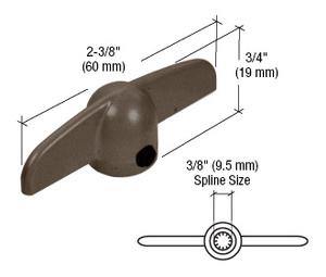 CRL Bronze T-Crank Casement Operator Handles 3/8" Spline - 2-3/8" Length