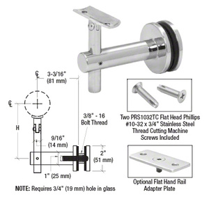 CRL 316 Polished Stainless Sunset Series Glass Mounted Hand Rail Bracket