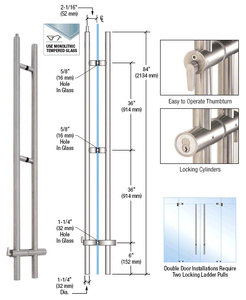 CRL 316 Brushed Stainless 84" Upwards Locking Ladder Pull