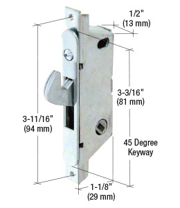 CRL 1/2" Wide Round End Face Plate Mortise Lock for Adams Rite® Doors - 45 Degree Keyway