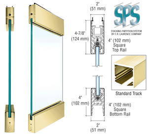 CRL Polished Brass Type 1 Standard SPS with 4" Square Rails Top and Bottom