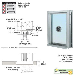CRL Satin Anodized Aluminum Clamp-On Frame Exterior Glazed Exchange Window with 18" Shelf and Deal Tray