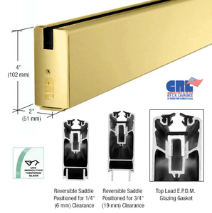 CRL Satin Brass 4" Custom Length Square Sidelite Rail for 3/8" and 1/2" Glass