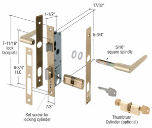 CRL Brass Storm Door Mortise Lock with 6-3/4" Screw Holes