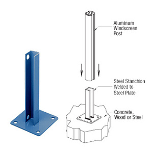 CRL Custom Color AWS 135 Degree Welded Steel Surface Mount Stanchion For Rectangular Center Post