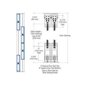 CRL Brushed Stainless XXXX Format Sliding Door Entrance System - 4" Square Top 6" Square Bottom Rail