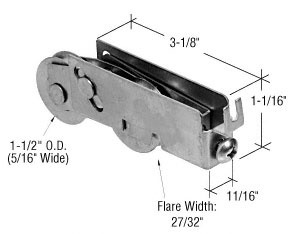 CRL 1-1/2" Tandem Stainless Steel Ball Bearing Sliding Glass Door Roller with 11/16" Wide Housing for Pacific Doors