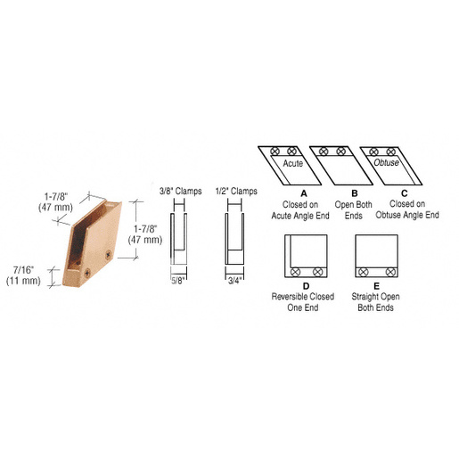 CRL Polished Brass 1/2" 128 Degree Slant Obtuse End Clamp Type 'C' Stair and Walkway Railings