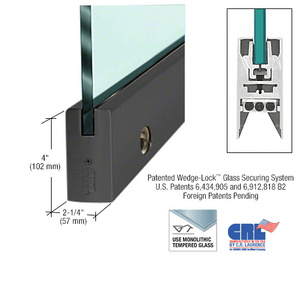 CRL Black Powder Coated 3/4" Glass 4" Square Door Rail With Lock - Custom Length