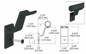 CRL Matte Black Quick Connect Aluminum Hand Rail Bracket for 1-1/2" Diameter Tubing