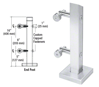 CRL 316 Polished Stainless Point Supported End Post