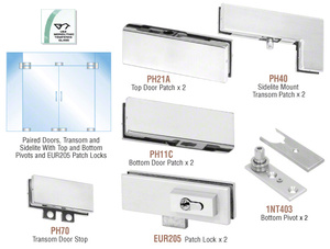 CRL Satin Anodized European Patch Door Kit for Double Doors for Use with Fixed Transom and Two Sidelites - With Lock