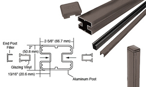 CRL Matte Bronze AWS 2" x 2-5/8" Rectangular 180 Degree 72" End Post Kit