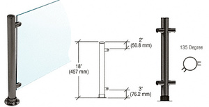 CRL Black Powder Paint 18" High 1" Round PP56 Slimline Series Straight Front Counter/Partition 135 Degree Post