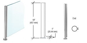 CRL Polished Stainless 18" x 1" SBPP08 Slimline Series Round End Partition Post