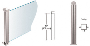 CRL Polished Stainless 18" High 1-1/2" Square PP44 Plaza Series Counter/Partition 3-Way Post