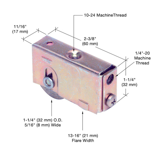 CRL 1-1/4" Steel Sliding Glass Door Roller with 11/16" Wide Housing for Blomberg Doors