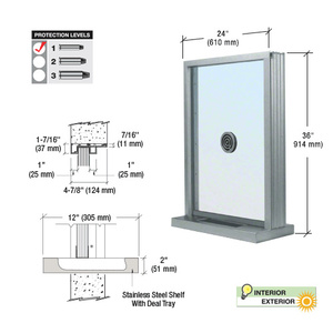 CRL Satin Anodized Bullet Resistant 24" Wide Exterior Window with Speak-Thru and Shelf with Deal Tray for Walls 4-7/8" Thick