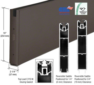 CRL Black Bronze Anodized 10" x 240" Length Square Sidelite Rail for 5/8" or 3/4" Glass