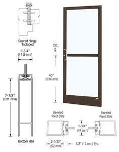 CRL-U.S. Aluminum Bronze Black Anodized Custom Single Series 250 Narrow Stile Geared Hinge Entrance Door With Panic for Surface Mount Door Closer