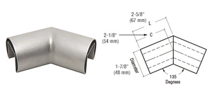 CRL 316 Brushed Stainless Steel 1-7/8" Diameter Roll Form 135 Degree Horizontal Corner
