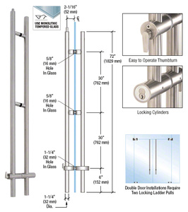 CRL 316 Brushed Stainless 72" Upwards Locking Ladder Pull