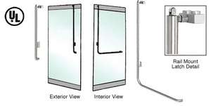 CRL-Blumcraft® Polished Stainless Left Hand Reverse Rail Mount Retainer Plate "JS" Exterior, Top Securing Panic Handle
