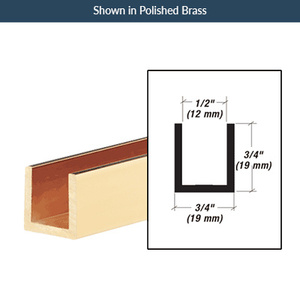 Polished Brass High Profile Solid Brass U Channel for 1/2" (12 mm) Glass