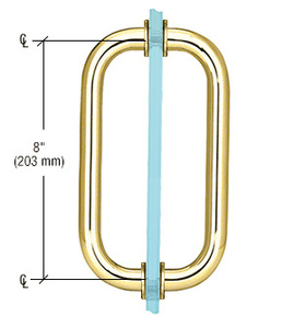 CRL Polished Brass 8" Back-to-Back Solid Brass 3/4" Diameter Pull Handles with Metal Washers
