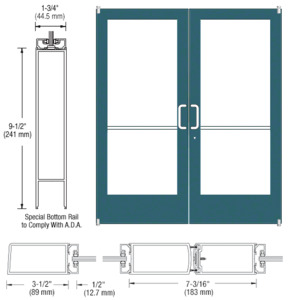 CRL-U.S. Aluminum Custom KYNAR® Paint Custom Pair Series 400 Medium Stile Offset Pivot Entrance Doors for Surface Mount Door Closer