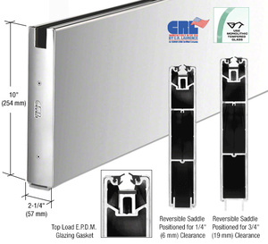 CRL Polished Stainless 10" x Custom Length Square Sidelite Rail for 5/8" or 3/4" Glass