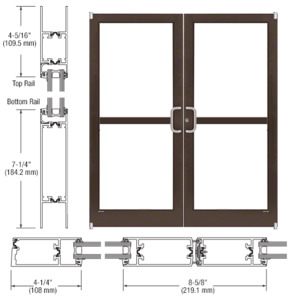 CRL-U.S. Aluminum Dark Bronze/Black Anodized Class 1 Custom Size Pair Series 400T Thermal Medium Stile Offset Pivot Entrance Doors with Panics for Surface Mount Door Closers