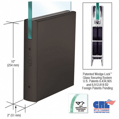 CRL Black Bronze 1/2" Glass 10" Square Door Rail Without Lock - 35-3/4" Length