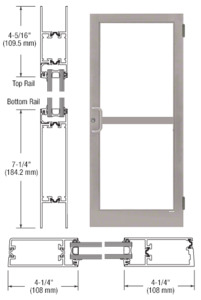 CRL-U.S. Aluminum White KYNAR® Paint Custom Single Series 400T Thermal Medium Stile Butt Hinge Entrance Door With Panic for Surface Mount Door Closer