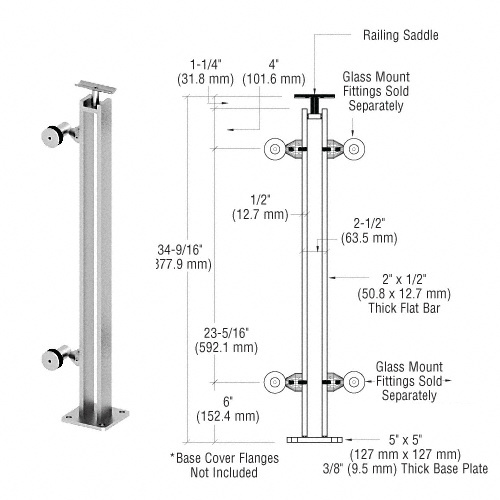 CRL Polished Stainless P8 Series 36" End Post Fixed Fitting Railing Kit
