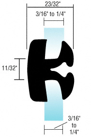 CRL Two-Piece Self-Sealing Universal Weatherstrip 3/16" to 1/4" Panel - 3/16" to 1/4" Glass