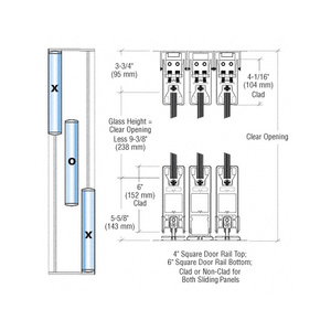CRL Black Powder Coated XOX Format Sliding Door Entrance System - 4" Square Top 6" Square Bottom Rail