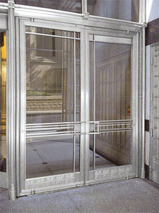 CRL Premium Satin Anodized Temp Glass No Stile Door for 1/2" Glazing; 4" Top Rail; 4-3/4" Bottom Rail; Exposed Hinge Tube Double Doors with Panic