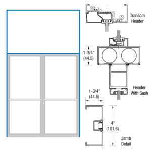 CRL-U.S. Aluminum Bronze Black Anodized 1-3/4" x 4" Open Back Transom Frame for Pair of Doors Prepped for Center Hung Overhead Concealed Closers