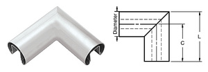 CRL Mill 2-1/2" Diameter 90 Degree Horizontal Corner for 1/2" or 5/8" Glass Cap Railing