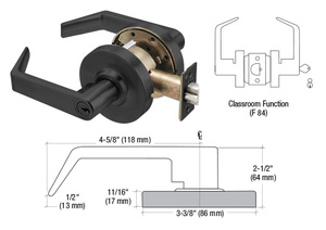 CRL Matte Black Grade 2 Classroom Lever Lockset - 7-Pin SFIC