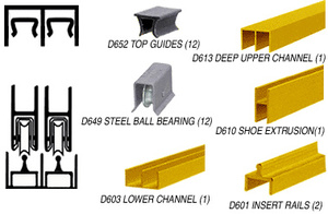 CRL Gold Anodized Deluxe Track Assembly D613 Upper and D601 Rail With Steel Ball-Bearing Wheels