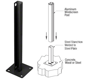 CRL Matte Black AWS Steel Stanchion for 90 Degree Rectangular Corner Post