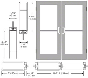 CRL-U.S. Aluminum Clear Anodized Custom Size Pair Series 550 Wide Stile Butt Hinge Entrance Door For Panics and Overhead Concealed Door Closers