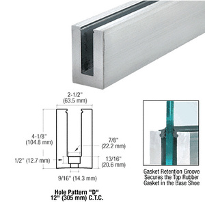 CRL B5S Series Mill Aluminum 120" Square Base Shoe Drilled for 1/2" Glass